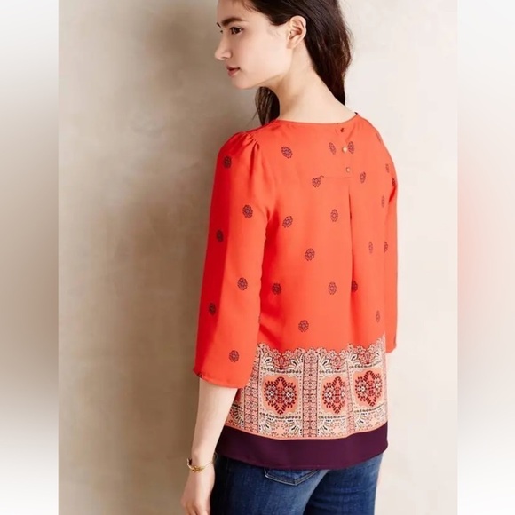 Anthropologie Maeve Rila Border Print Boho Blouse - Picture 2 of 8